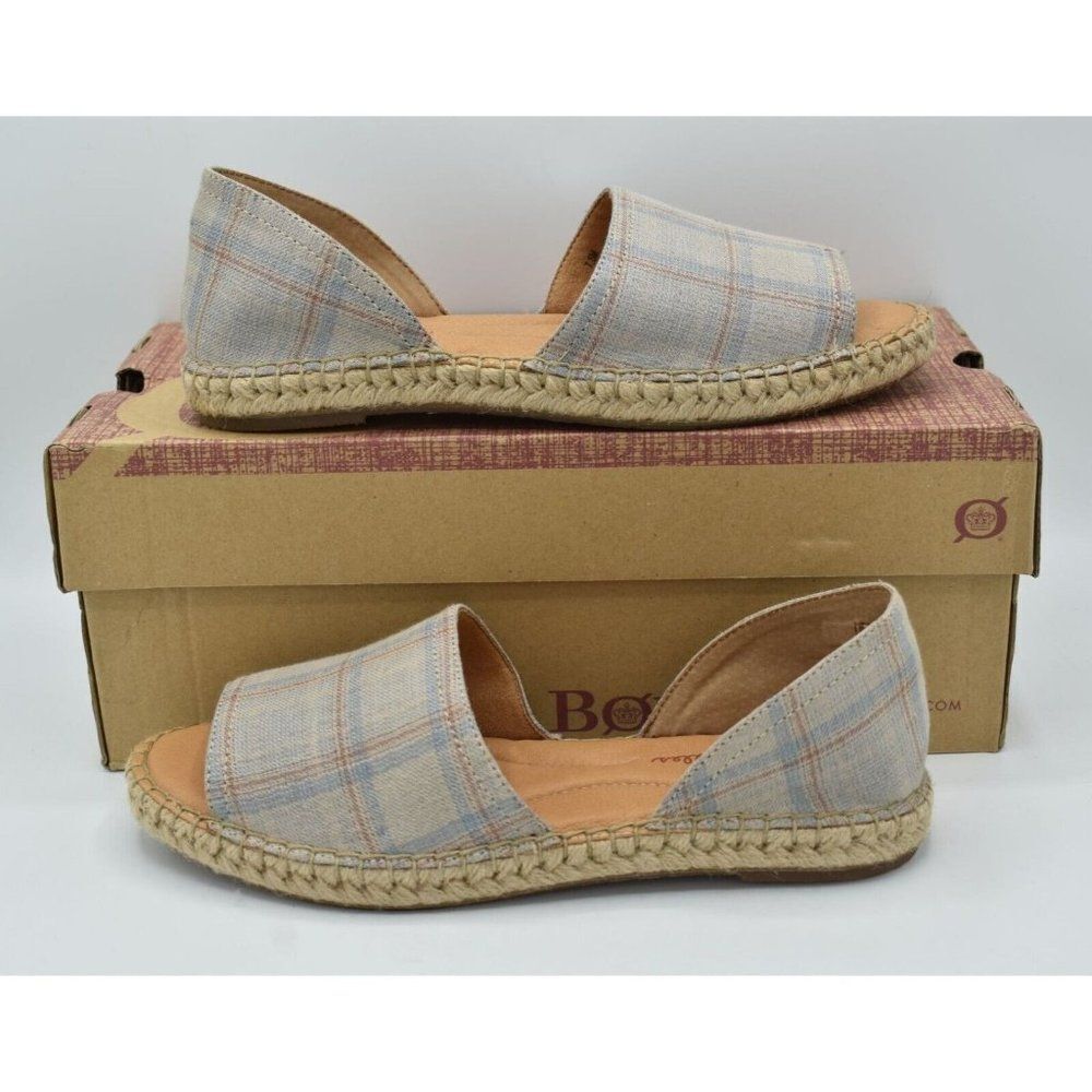 Born Womens Size 9.5 Seak Taupe‎ Beige Fabric Slip On Sandals Shoes